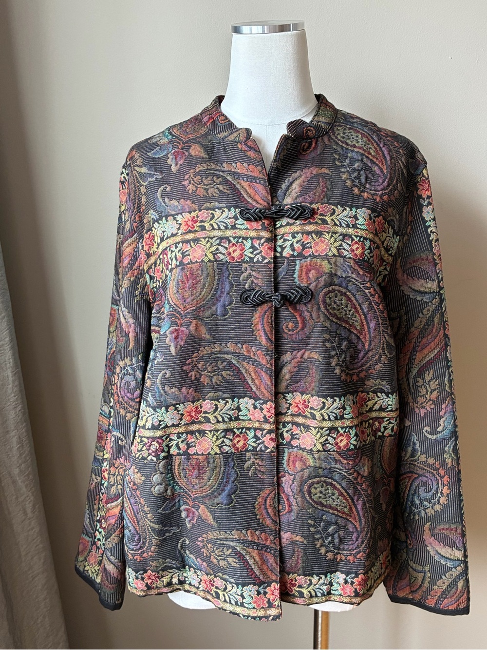 Women's paisley tapestry Mandarin Collar Blazer Jacket L